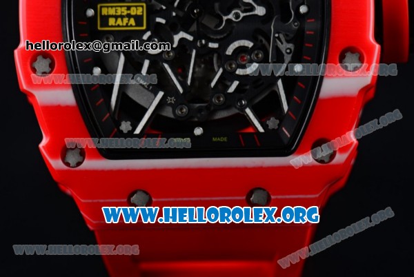 1:1 Richard Mille RM 35-02 RAFAEL NADA Japanese Miyota 9015 Automatic Red PVD Case with Skeleton Dial Red Crown/Rubber Strap - Click Image to Close